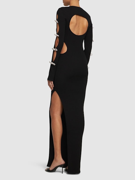 Mach & Mach: Embellished stretch knit maxi dress - Black - women_2 | Luisa Via Roma
