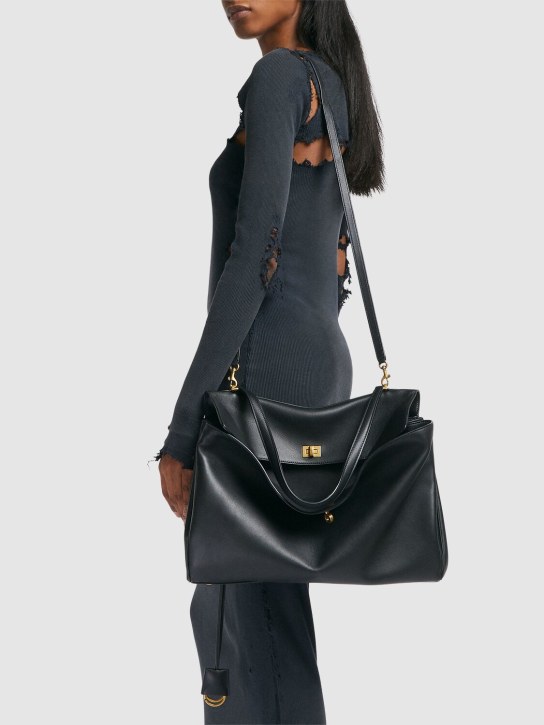 Balenciaga: Large Rodeo smooth leather shoulder  bag - Black - women_1 | Luisa Via Roma