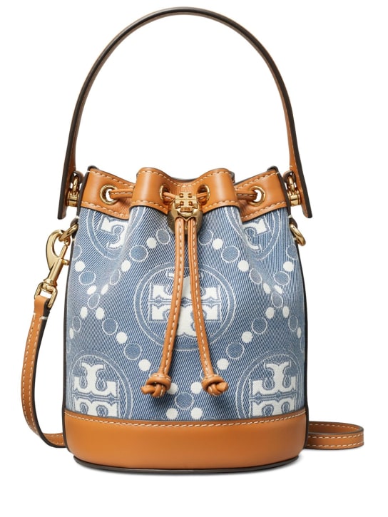Tory Burch: Mini T Monogram denim bucket bag - women_0 | Luisa Via Roma
