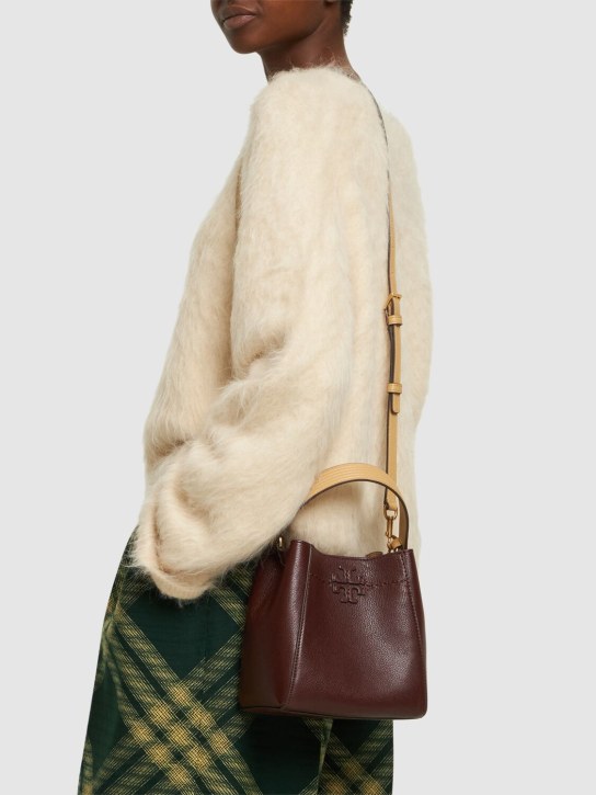 Tory Burch: Small McGraw textured leather bucket bag - Bordeaux - women_1 | Luisa Via Roma