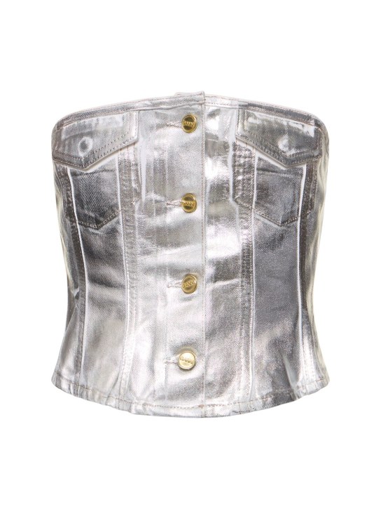 GANNI: Haut corset en denim enduit - Blanc Vif - women_0 | Luisa Via Roma