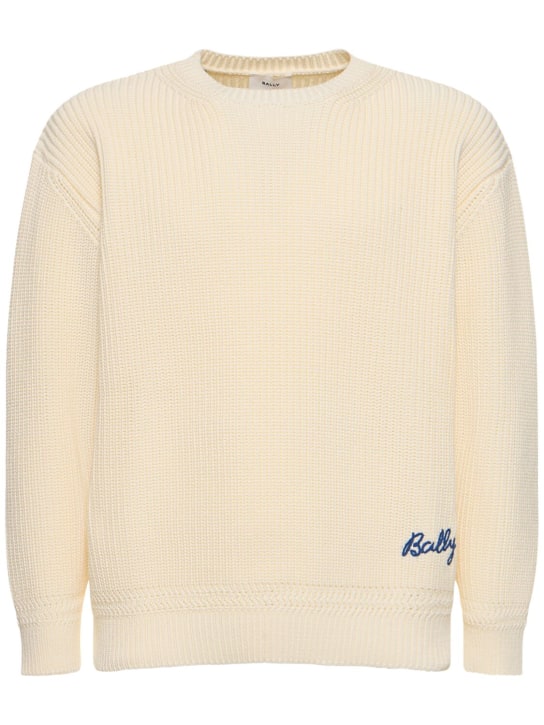Bally: Suéter de algodón con logo - Hueso - men_0 | Luisa Via Roma