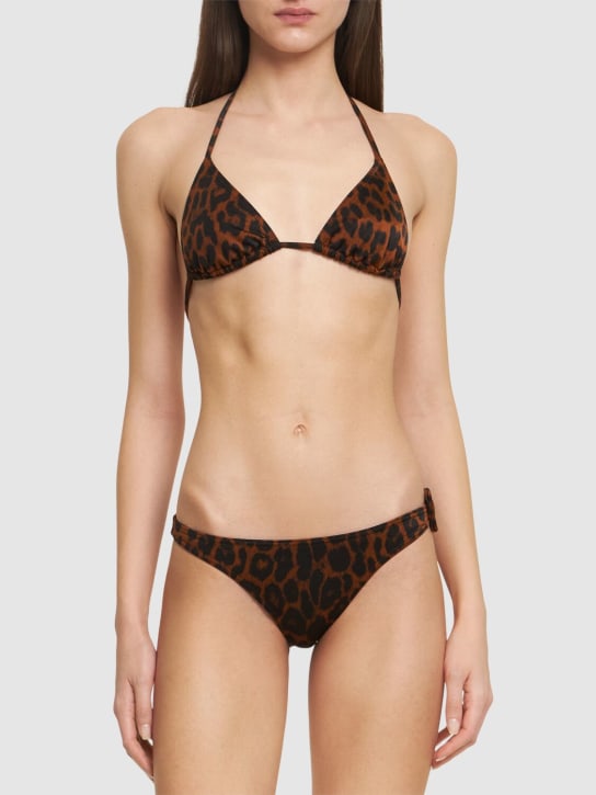 Tom Ford: Set bikini a triangolo stampato - Nero/Marrone - women_1 | Luisa Via Roma