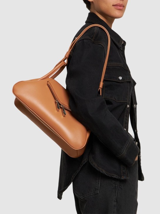 Amina Muaddi: Gemini nappa leather shoulder bag - Latte - women_1 | Luisa Via Roma