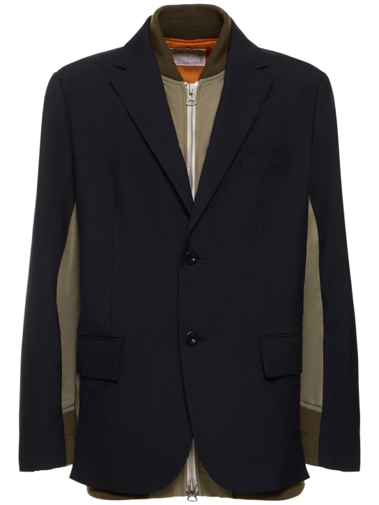 Sacai: Veste en sergé de nylon & blazer cintré - Navy/Khaki/Beige - men_0 | Luisa Via Roma