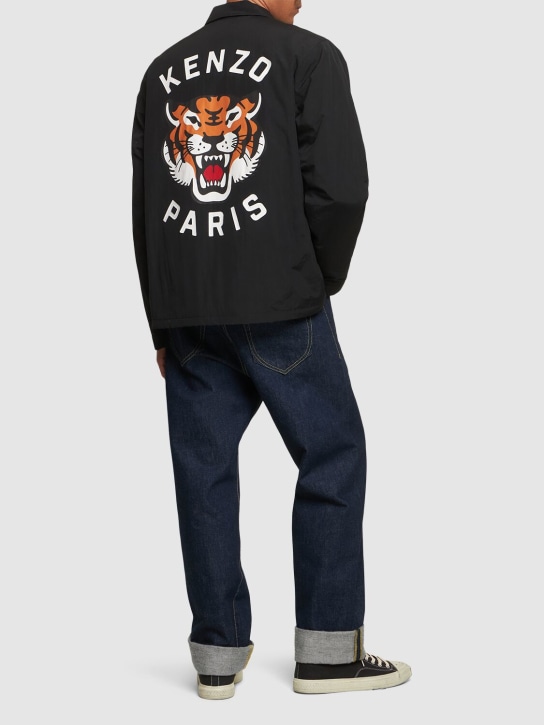 Kenzo Paris: Tiger print nylon coach jacket - Siyah - men_1 | Luisa Via Roma