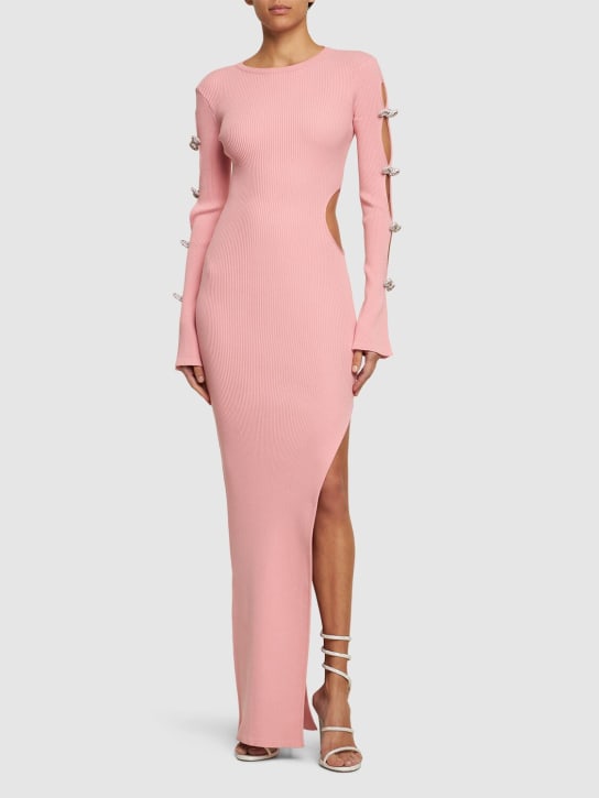 Mach & Mach: Embellished stretch knit maxi dress - Pink - women_1 | Luisa Via Roma
