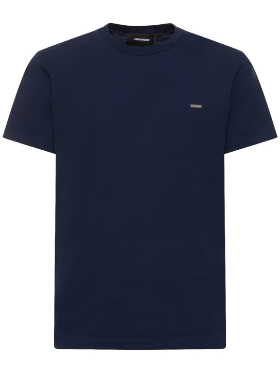 Dsquared2: Logo棉质平纹针织T恤 - 海军蓝 - men_0 | Luisa Via Roma