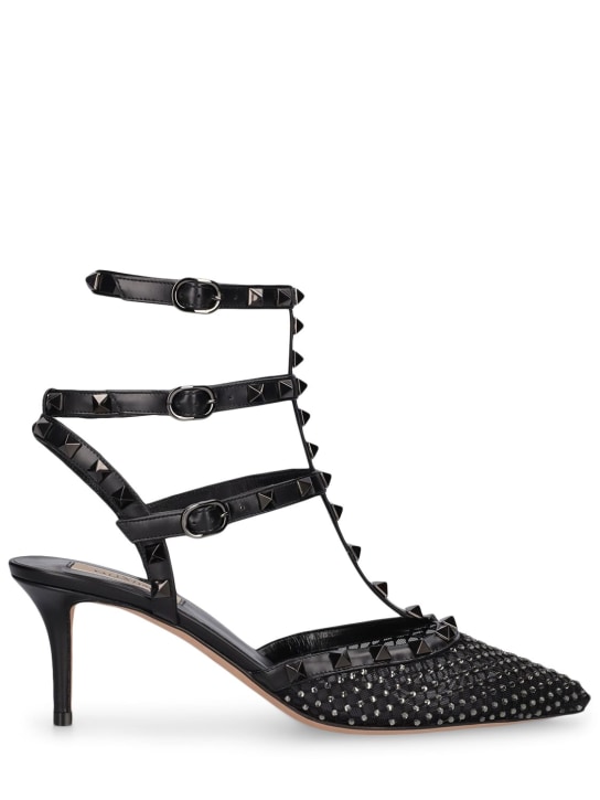 Valentino Garavani: 65mm Rockstud mesh heels - Black - women_0 | Luisa Via Roma