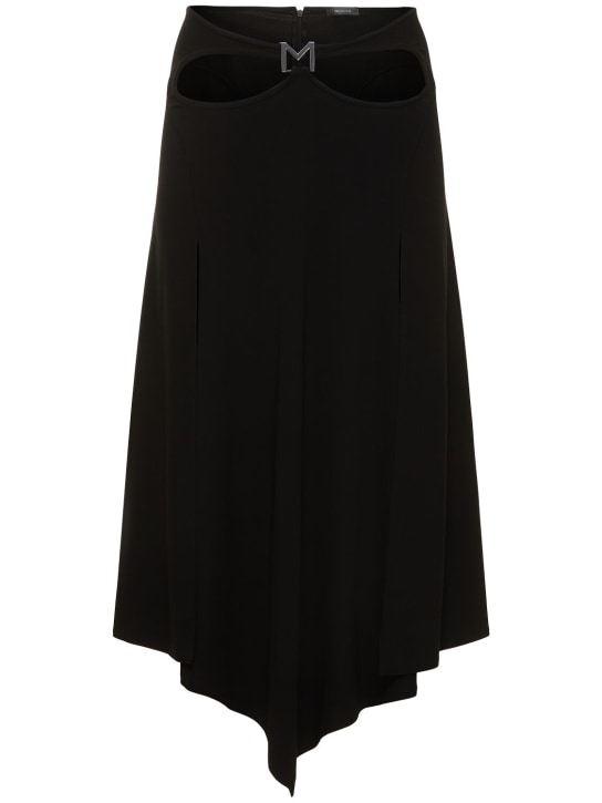 MUGLER: Logo jersey cutout midi skirt - Siyah - women_0 | Luisa Via Roma