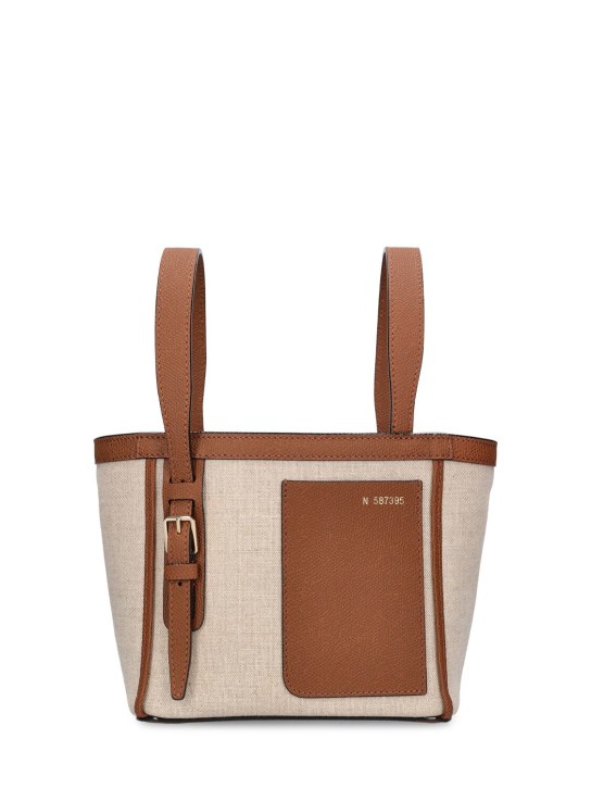 Valextra: Mini Bucket canvas top handle bag - Sabbia/Cioccola - women_0 | Luisa Via Roma