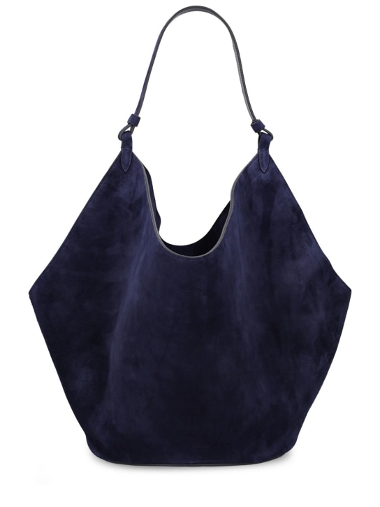 Khaite: Medium Lotus suede tote bag - Midnight Blue - women_0 | Luisa Via Roma