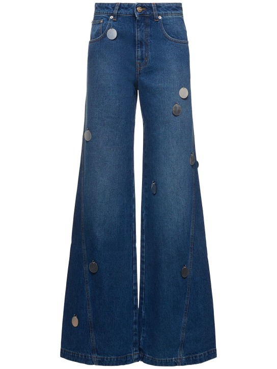 David Koma: Jeans anchos de denim con decoraciones - Azul - women_0 | Luisa Via Roma