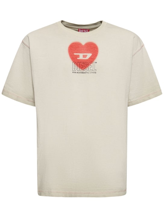 Diesel: Logo print cotton jersey loose t-shirt - Grey - men_0 | Luisa Via Roma