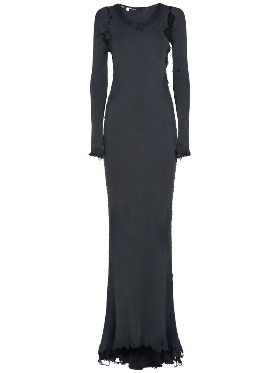 Balenciaga: Distressed cotton maxi dress - Washed Black - women_0 | Luisa Via Roma