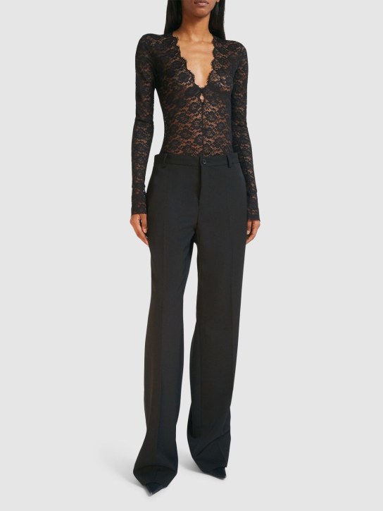 Balenciaga: Nylon blend lace V-neck bodysuit - Siyah - women_1 | Luisa Via Roma