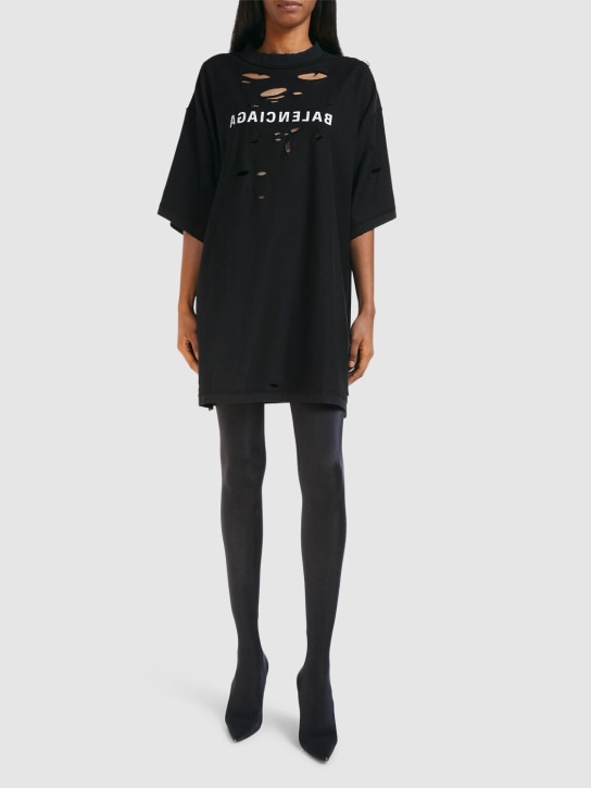 Balenciaga: T-shirt en coton d'aspect usé Inside Out - Noir Délavé - women_1 | Luisa Via Roma