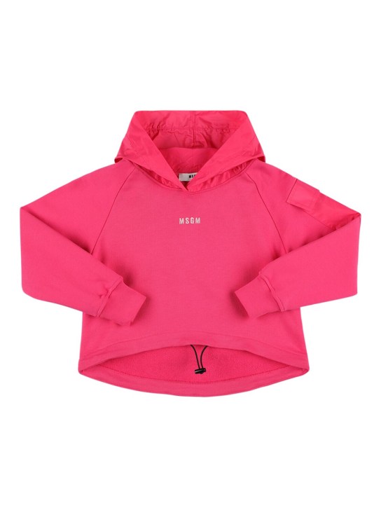 MSGM: Logo cotton sweatshirt hoodie - Fuchsia - kids-girls_0 | Luisa Via Roma