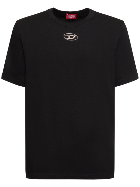 Diesel: T-shirt Oval-D in jersey di cotone con stampa - Nero - men_0 | Luisa Via Roma