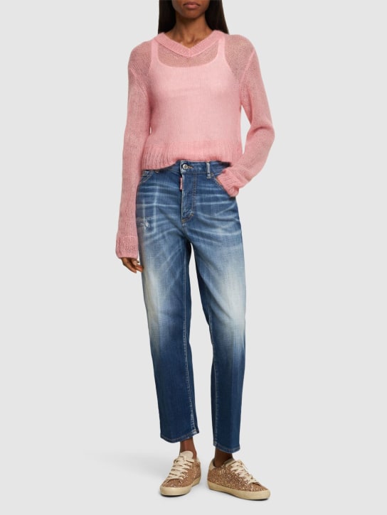 Dsquared2: Jeans cropped vita alta Boston in denim - Blu - women_1 | Luisa Via Roma