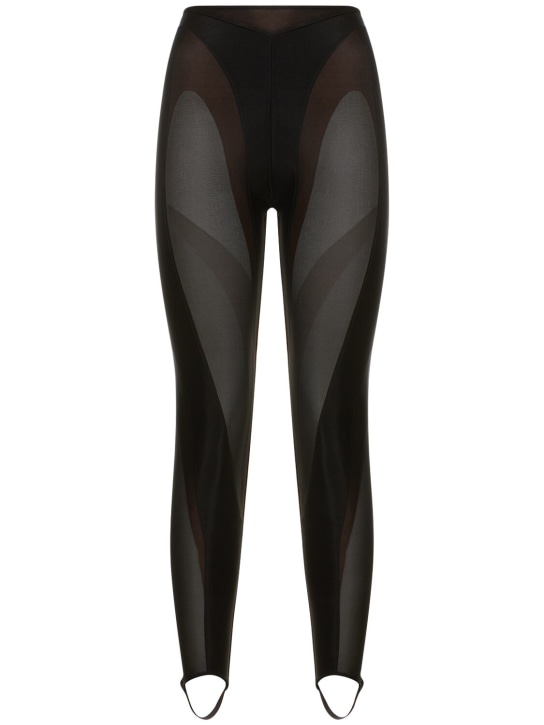 MUGLER: Leggings de nylon jersey - Negro - women_0 | Luisa Via Roma