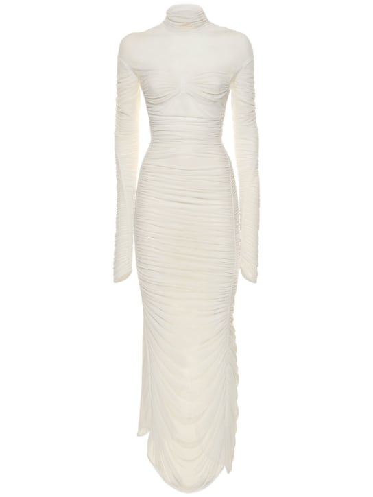 MUGLER: Draped mesh maxi dress - Beyaz - women_0 | Luisa Via Roma