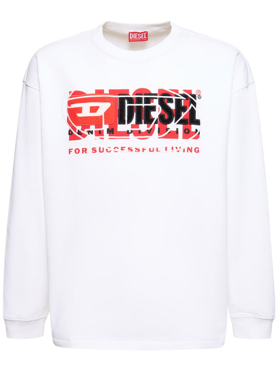 Diesel: Logo cotton terry sweatshirt - Beyaz - men_0 | Luisa Via Roma