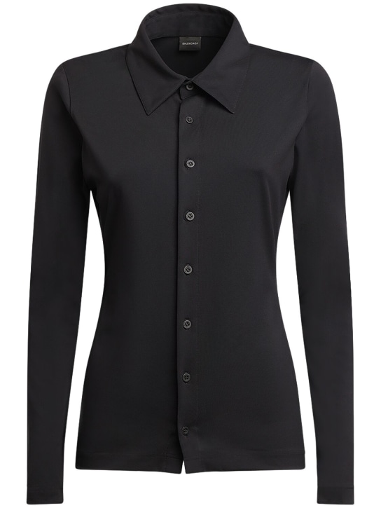Balenciaga: 弹力科技织物修身衬衫 - 黑色 - women_0 | Luisa Via Roma