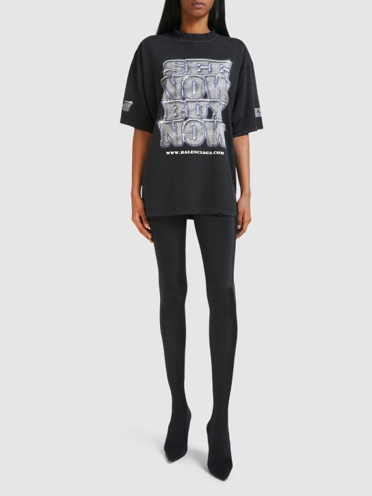 Balenciaga: 印花棉质boxy版型T恤 - 水洗黑色 - women_1 | Luisa Via Roma
