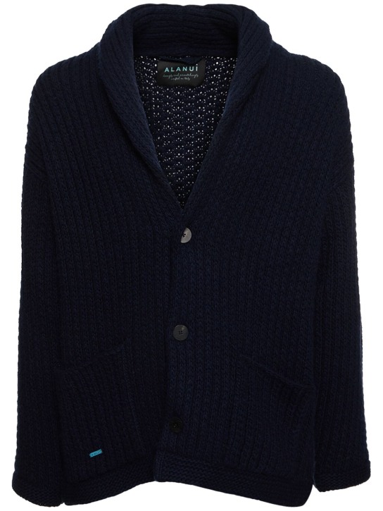 Alanui: Cashmere & cotton knit cardigan - Lacivert - men_0 | Luisa Via Roma