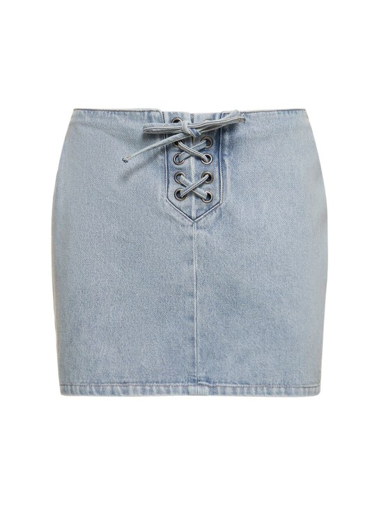 Rotate: Denim lace-up mini skirt - Light Blue Denim - women_0 | Luisa Via Roma