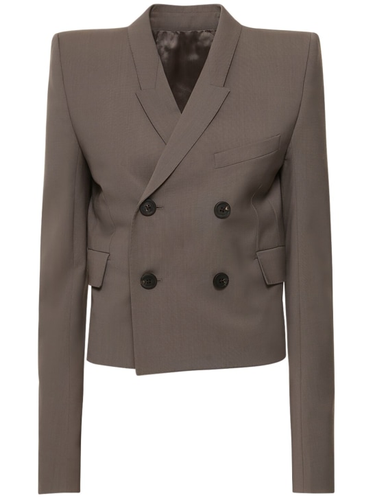 Rick Owens: Neue wool double breasted crop jacket - Grey - women_0 | Luisa Via Roma