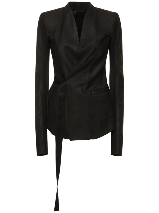 Rick Owens: Hollywood leather self-tie jacket - Black - women_0 | Luisa Via Roma