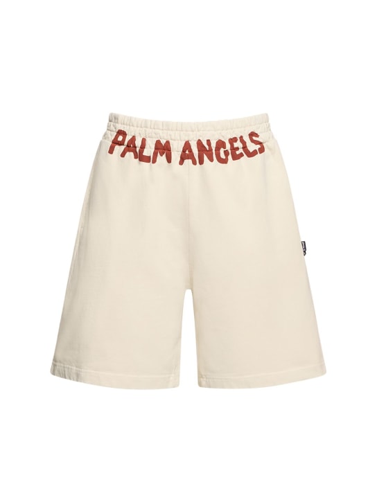 Palm Angels: Pantalon en coton à logo Seasonal - Off-White - men_0 | Luisa Via Roma