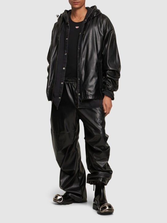 Diesel: Oval-D faux leather hooded jacket - Siyah - men_1 | Luisa Via Roma