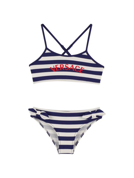 Versace: Bikini in Lycra con logo - Bianco/Navy - kids-girls_0 | Luisa Via Roma