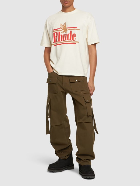RHUDE: Rhude Rossa 코튼 티셔츠 - Vintage White - men_1 | Luisa Via Roma