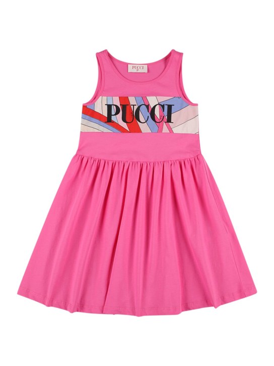 Pucci: Logo cotton jersey sleeveless dress - Fuchsia - kids-girls_0 | Luisa Via Roma