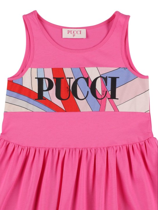Pucci: Logo棉质平纹针织无袖连衣裙 - 桃红色 - kids-girls_1 | Luisa Via Roma