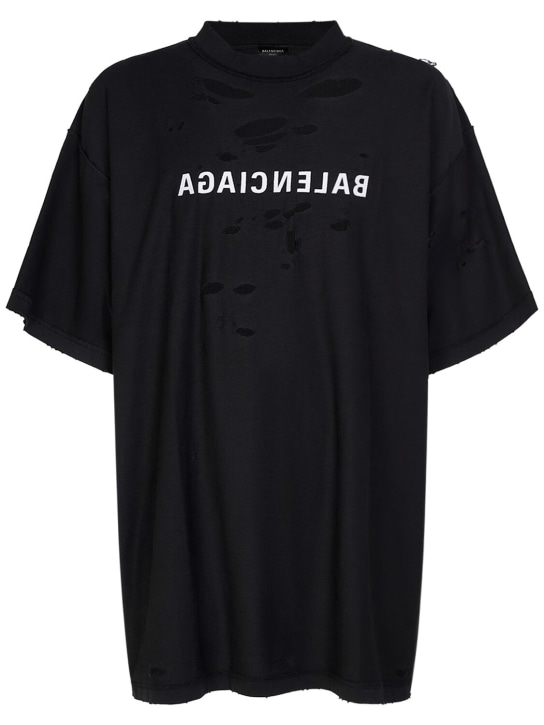 Balenciaga: T-shirt en coton d'aspect usé Inside Out - Noir Délavé - men_0 | Luisa Via Roma