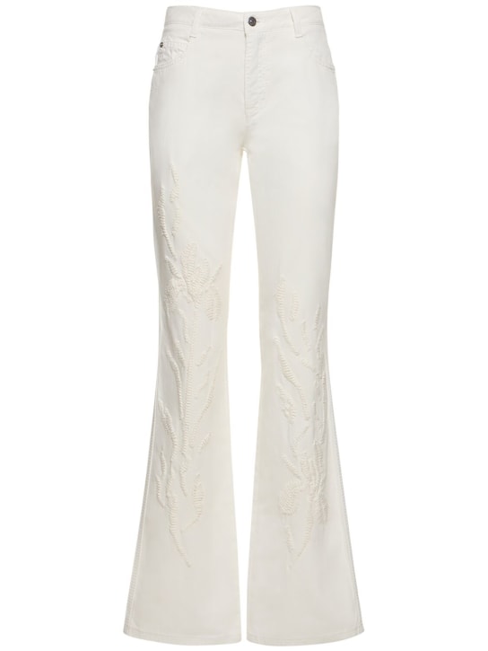 Ermanno Scervino: Cotton denim embroidered flared jeans - Beyaz - women_0 | Luisa Via Roma