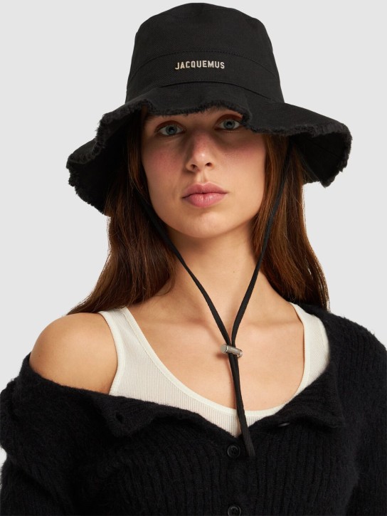 Jacquemus: Chapeau en coton à logo Le Bob Artichaut - Noir - women_1 | Luisa Via Roma
