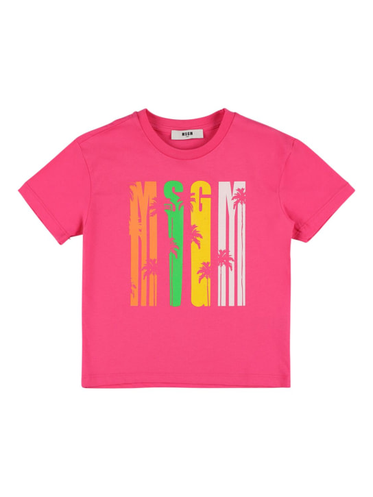 MSGM: Cotton jersey t-shirt - Fuchsia - kids-girls_0 | Luisa Via Roma
