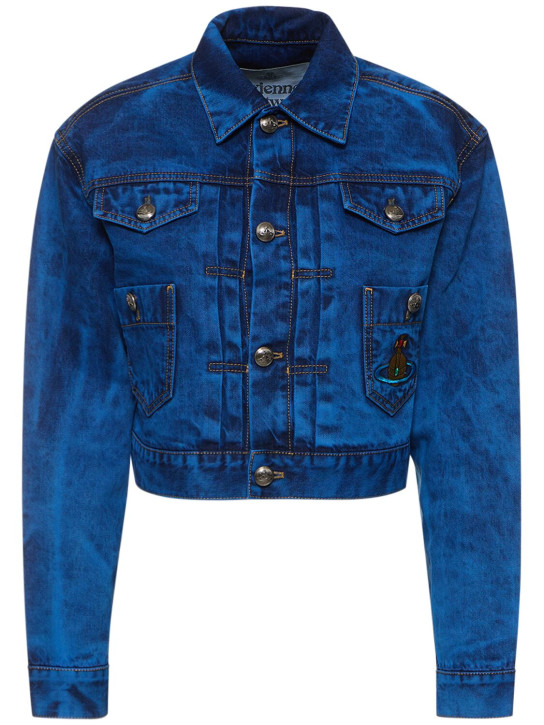 Vivienne Westwood: Marlene chambray cropped jacket - Blue - women_0 | Luisa Via Roma