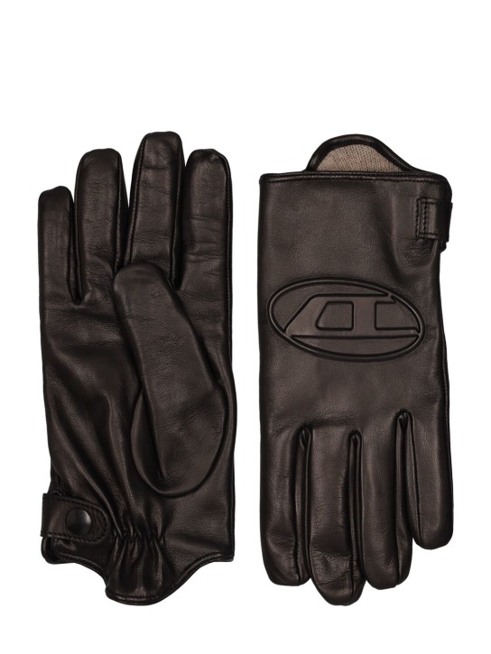 Diesel: Oval-D soft Napa leather gloves - Siyah - men_0 | Luisa Via Roma