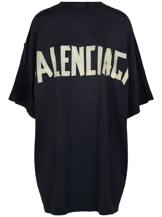 Balenciaga: T-Shirt aus Baumwolle mit Logo und Druck - Washed Schwarz - women_0 | Luisa Via Roma