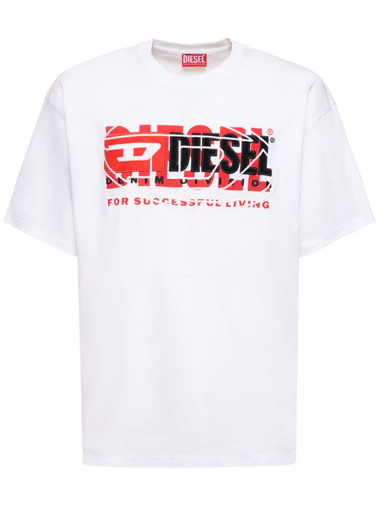 Diesel: T-Shirt aus Baumwolljersey mit Logo - Weiß - men_0 | Luisa Via Roma