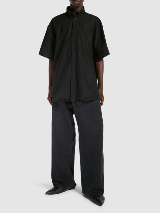 Balenciaga: Hybrid cotton poplin short sleeve shirt - Siyah - men_1 | Luisa Via Roma
