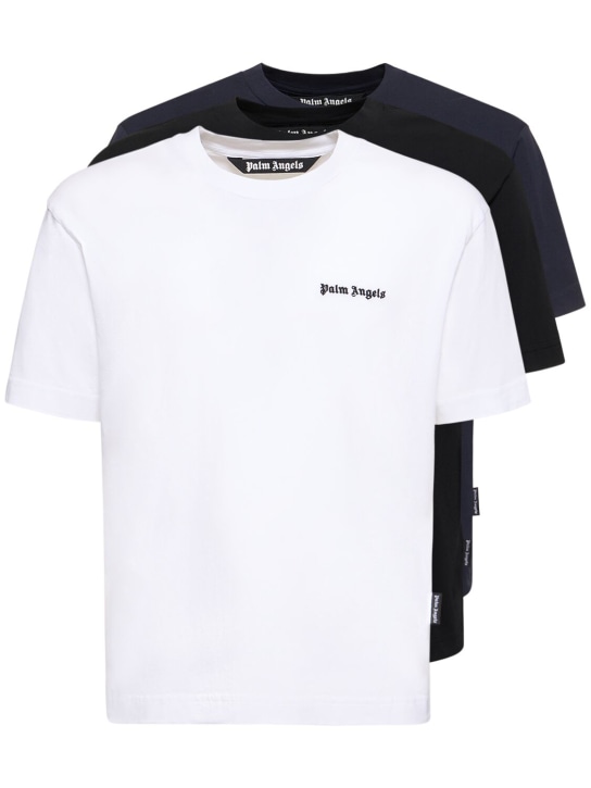 Palm Angels: 로고 코튼 티셔츠 3개 세트 - 멀티컬러 - men_0 | Luisa Via Roma