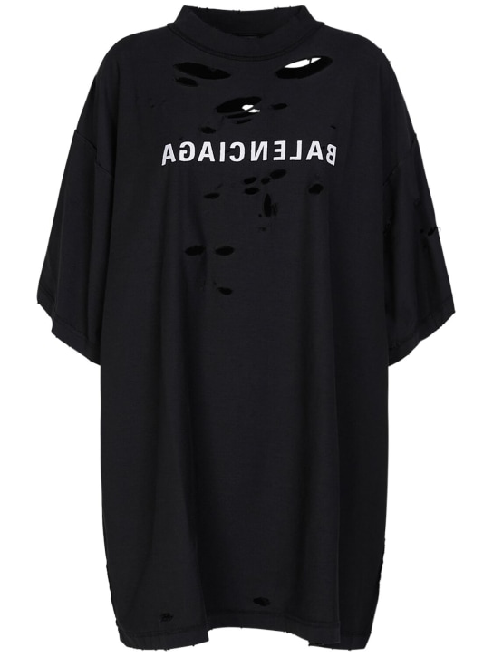 Balenciaga: T-shirt en coton d'aspect usé Inside Out - Noir Délavé - women_0 | Luisa Via Roma
